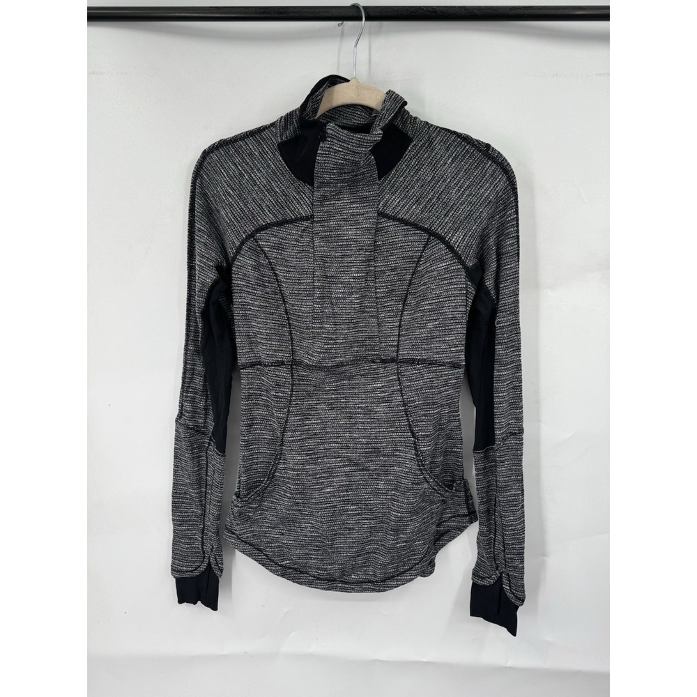 Lululemon Base Runner 1/2 Zip Jacket 4 Heathered Herringbone Black Gray Athletic